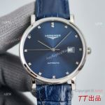 AAA Copy Longines Elegant 40 Sunray Blue Diamond Dial Leather Strap Watch 8215 Movement